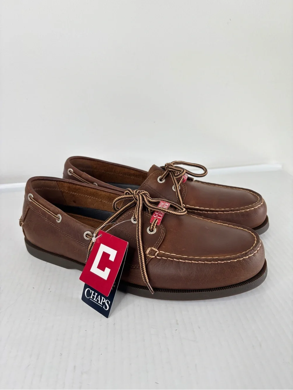 Chaps Ralph Lauren Brown Leather Boat Shoes Mens 12 M Preppy Classic NEW!